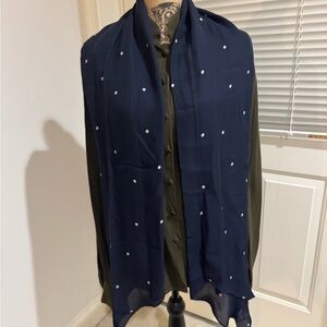 Navy Blue Polka Dot 2 ply Scarf roughly 8”X74”